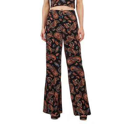 H! by Henry Holland Black paisley print wide leg trousers